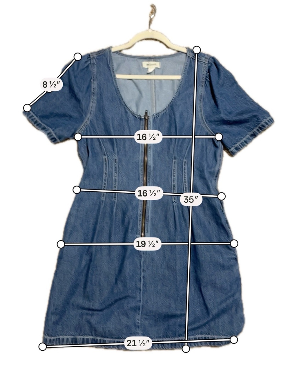 Madewell Denim Darted Mini Dress Zip Pockets Y2K Coastal Cowgirl Western Size 14 - Picture 6 of 9